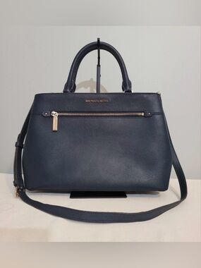 Michael Kors Navy Saffiano Satchel Crossbody Bag with Gold Hardware